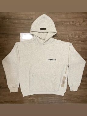 Essentials Light Gray Men’s Hoodie with Minimal Chest Logo